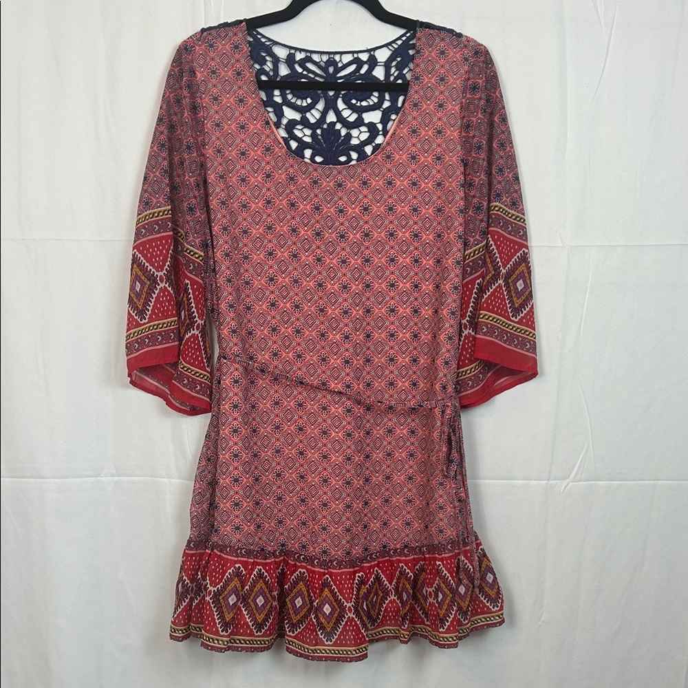 As U Wish Red and Blue Long Sleeve Dress